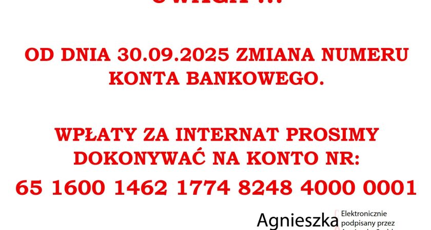 Uwaga – zmiana nr. konta